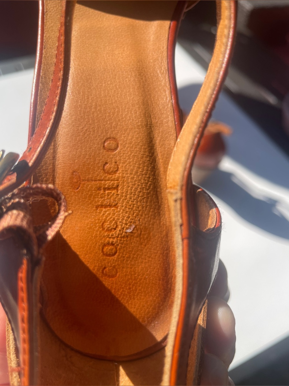 Coclico brown cognac leather t-strap wood wedge sandal - Picture 8 of 8